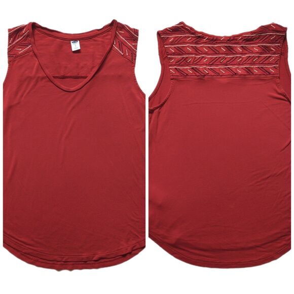 Old Navy Aztec Embroidered Tank Sleeveless Rayon Orange Southwestern Womens S - Picture 1 of 9